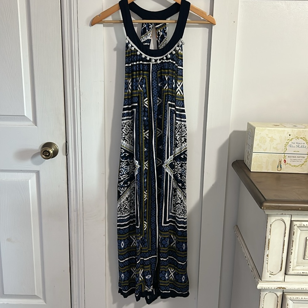 RAGA Riviera Maya Pom Pom Halter Neck Open Strappy Back Sundress Midi Medium - Picture 2 of 12